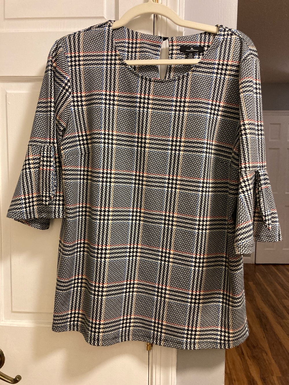 Jules & Leopold Black, White & Pink Plaid Long Sleeve Dress